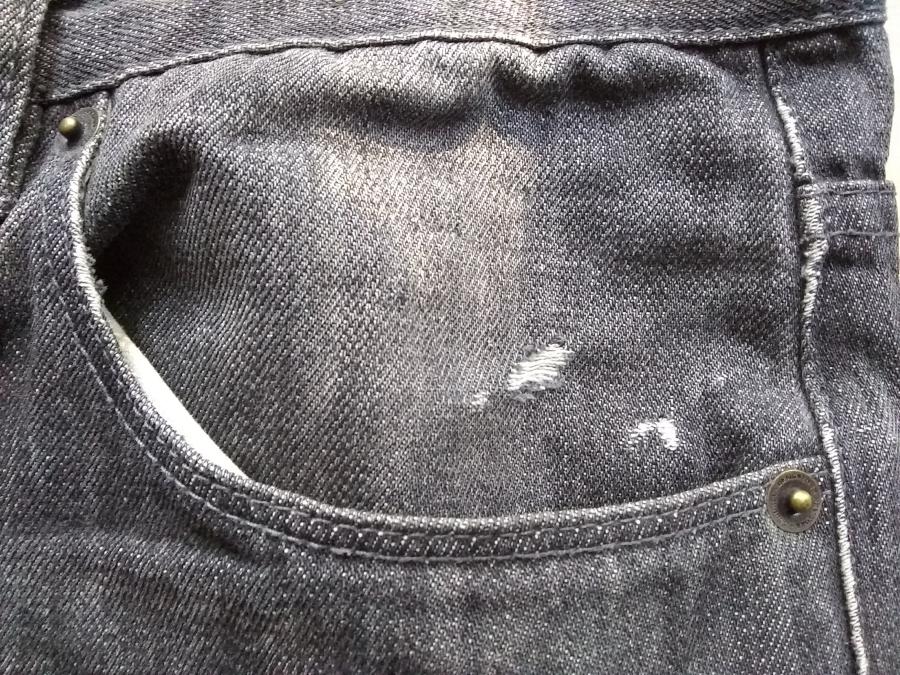 closeup of pocket of jeans showing worn fabric