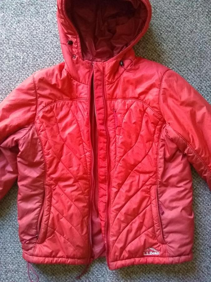 red winter jacket front view with zipper unzipped