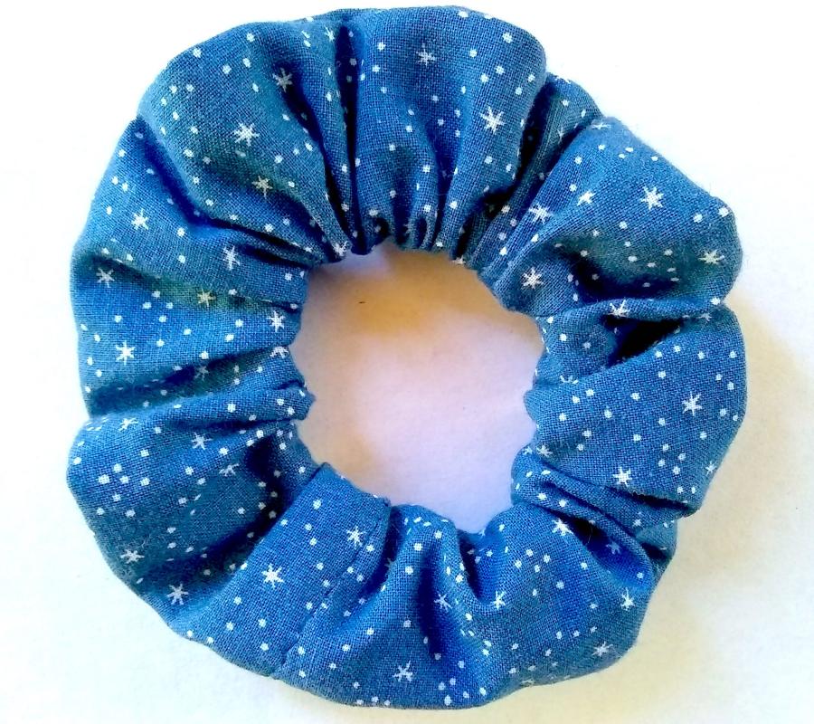 blue with white stars print medium size scrunchie