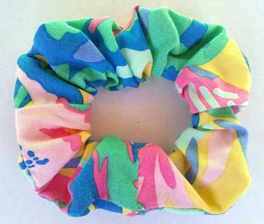 multicolored pink yellow green blue medium size scrunchie
