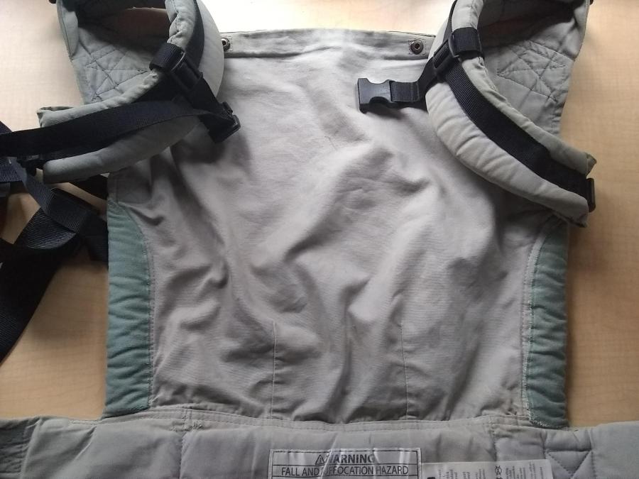 Inside view of patched baby backpack