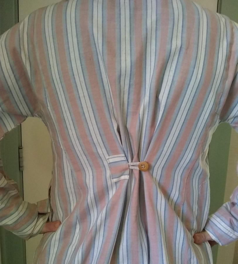 closeup of back of shirt with back button buttoned up